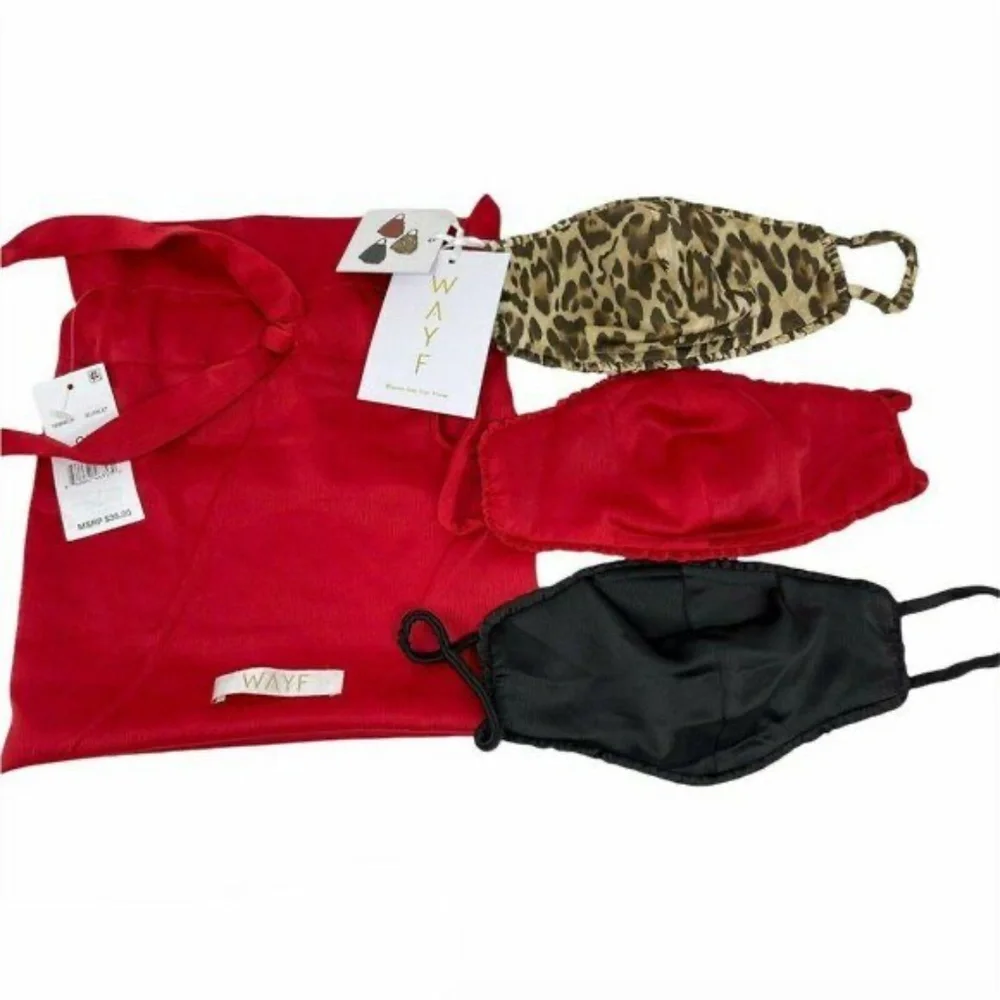 WHOLESALE LOT of 5 WAYF Mask & Carrying Bag 4-Piece Sets, Red/Leopard/Black